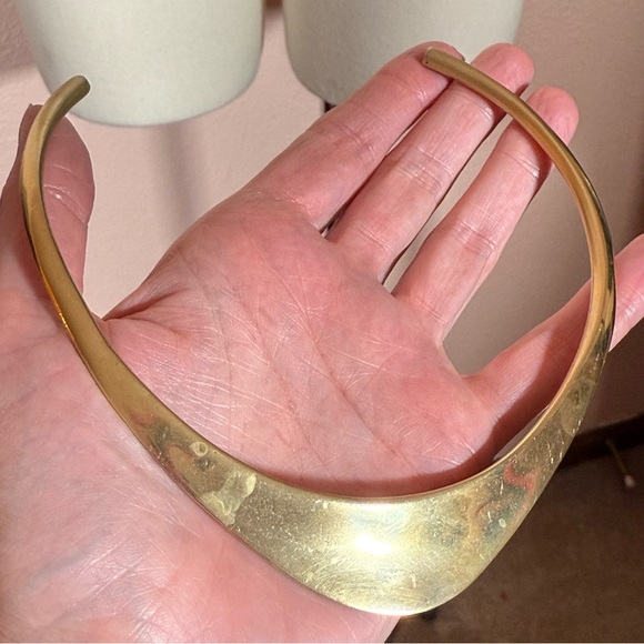 Estate Jewelry - VIntage 1960 '70 MCM Modernist deco gold Brass Minimalist Choker Collar Necklace